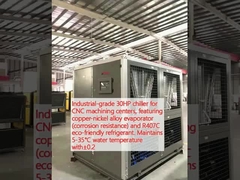 Refrigerador de 30 HP de grau industrial para centros de usinagem CNC, com evaporador de liga de cobre e níquel (resistência à corrosão) e refrigerante ecológico R407C. Mantenha a temperatura da água entre 5 °C e 35 °C com ± 0.2