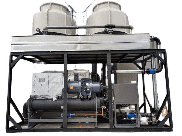100hp Refrigerador de baixa temperatura de tipo parafuso refrigerado a água com compressores duplos Hanbell para máquina de moldagem por injecção