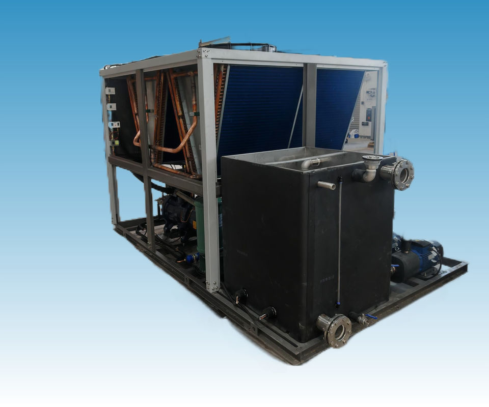 Adotar um sistema de refrigeração ambientalmente sustentável Recuperação de calor residual para a indústria química e produção de baterias de lítio Economia de energia Condensador de tubo de cobre com finalidade arrefecida a ar com refrigerante R410A