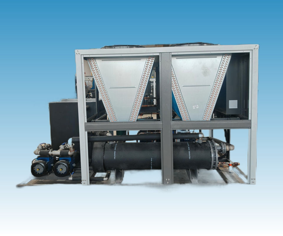 Adotar um sistema de refrigeração ambientalmente sustentável Recuperação de calor residual para a indústria química e produção de baterias de lítio Economia de energia Condensador de tubo de cobre com finalidade arrefecida a ar com refrigerante R410A